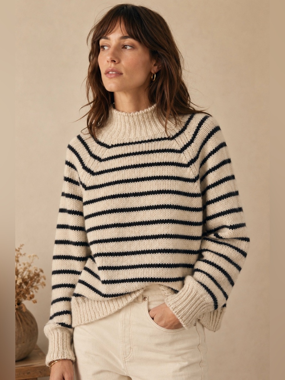 MERSEA Italian Breton Stripe Mock Neck Chunky Knit Sweater M